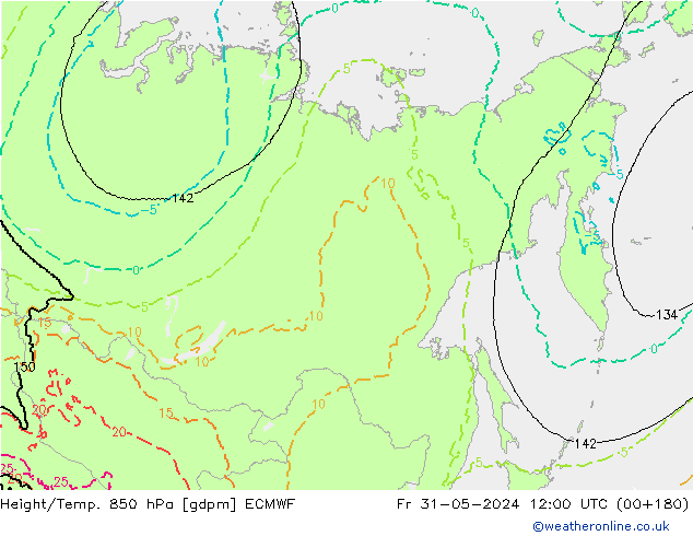 Yükseklik/Sıc. 850 hPa ECMWF Cu 31.05.2024 12 UTC