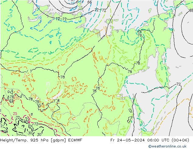 Height/Temp. 925 hPa ECMWF ven 24.05.2024 06 UTC