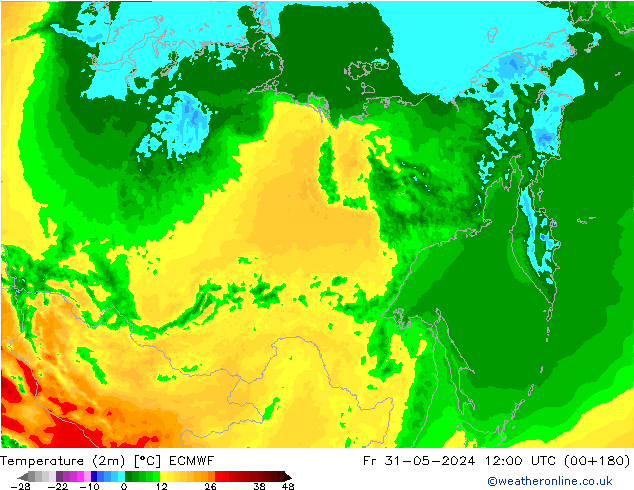 Temperatura (2m) ECMWF ven 31.05.2024 12 UTC