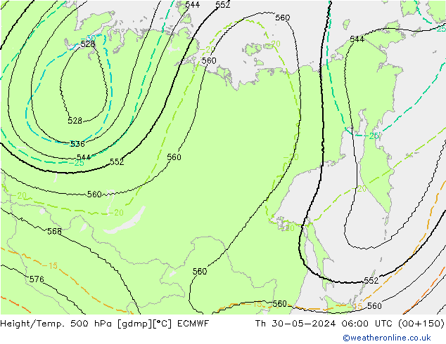 Height/Temp. 500 hPa ECMWF Qui 30.05.2024 06 UTC