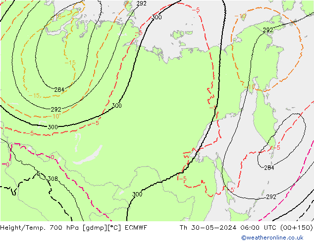 Height/Temp. 700 hPa ECMWF Th 30.05.2024 06 UTC