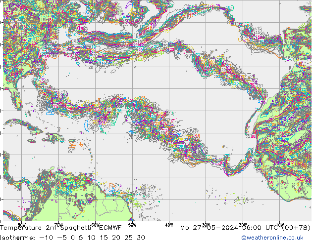 Temperature 2m Spaghetti ECMWF Mo 27.05.2024 06 UTC