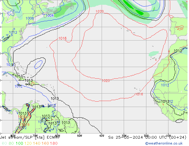 Jet stream/SLP ECMWF Sa 25.05.2024 00 UTC