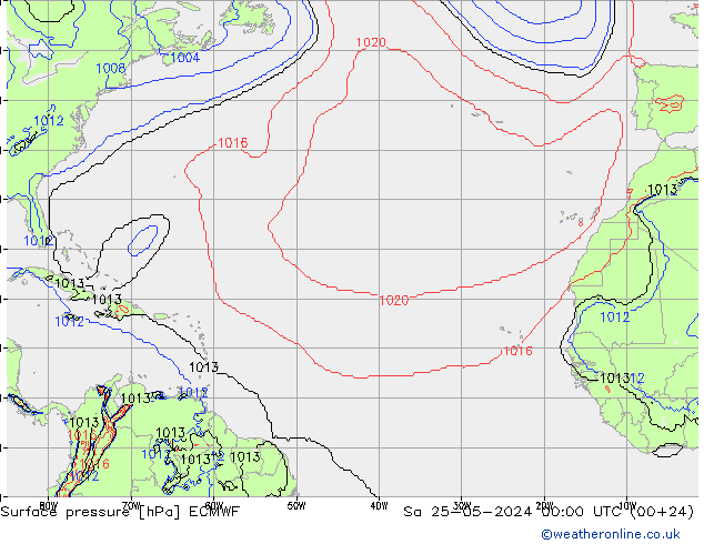 Pressione al suolo ECMWF sab 25.05.2024 00 UTC