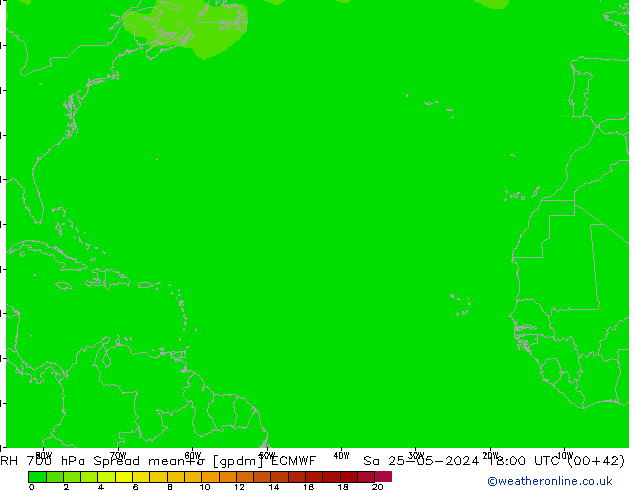 RH 700 hPa Spread ECMWF Sa 25.05.2024 18 UTC