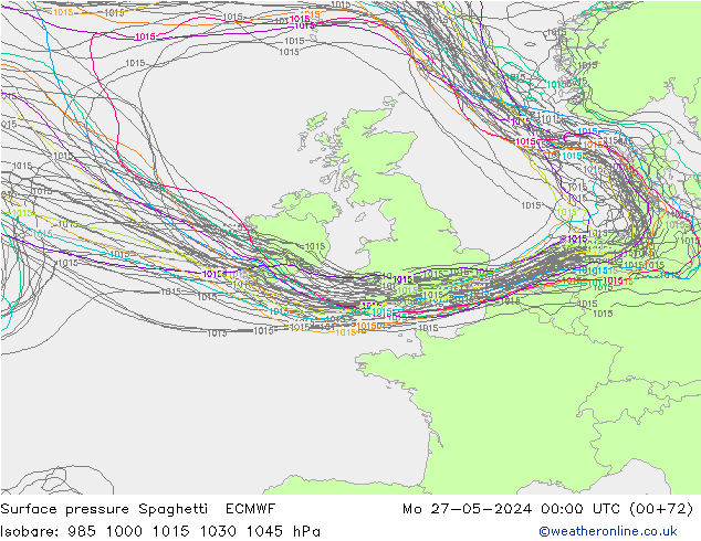 Surface pressure Spaghetti ECMWF Mo 27.05.2024 00 UTC