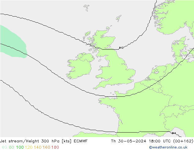 Jet stream/Height 300 hPa ECMWF Th 30.05.2024 18 UTC