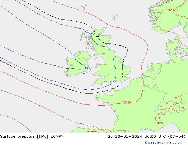 Luchtdruk (Grond) ECMWF zo 26.05.2024 06 UTC