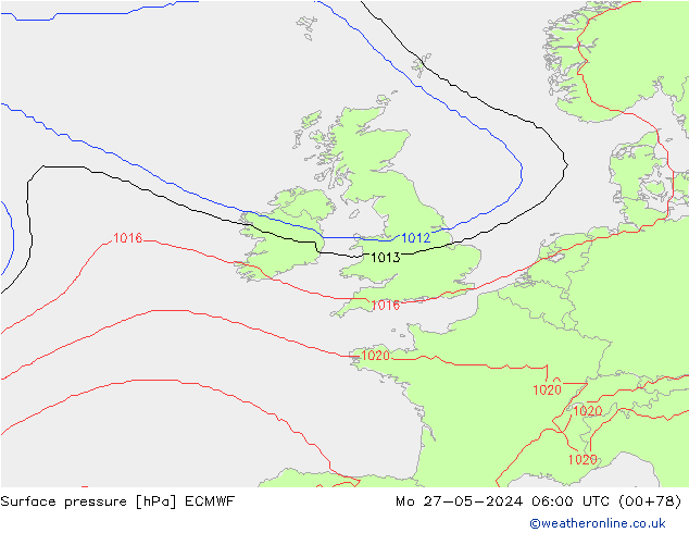 Surface pressure ECMWF Mo 27.05.2024 06 UTC