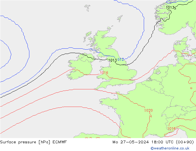 pressão do solo ECMWF Seg 27.05.2024 18 UTC