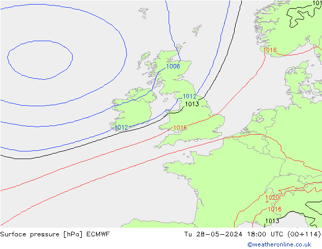 Presión superficial ECMWF mar 28.05.2024 18 UTC