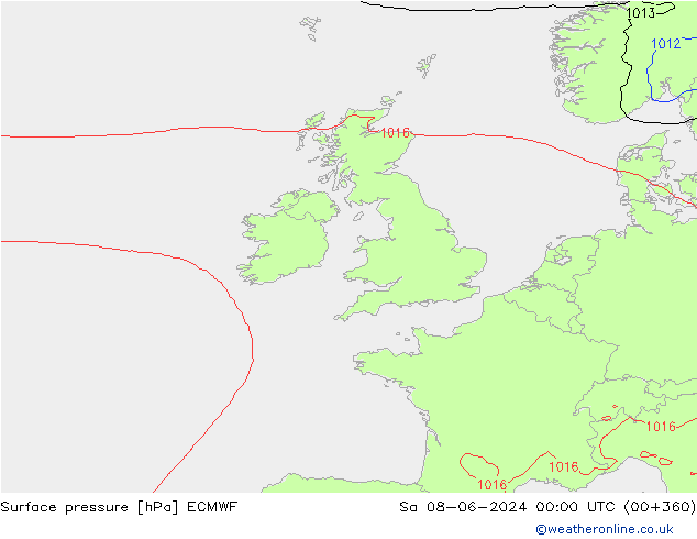 Pressione al suolo ECMWF sab 08.06.2024 00 UTC