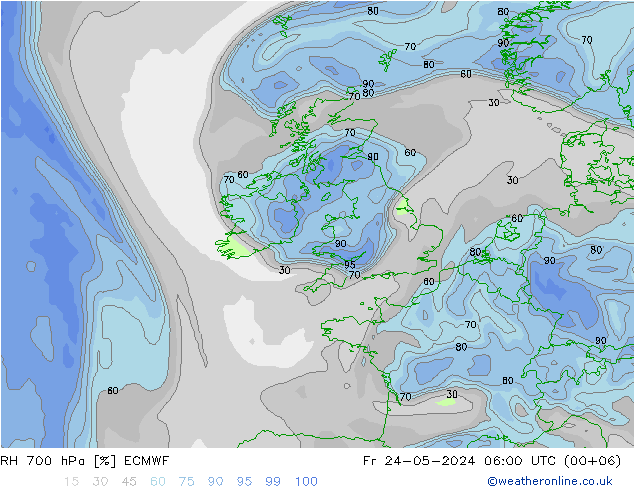 RH 700 hPa ECMWF Sex 24.05.2024 06 UTC