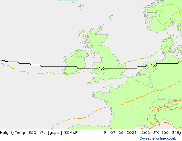 Height/Temp. 850 hPa ECMWF Fr 07.06.2024 12 UTC