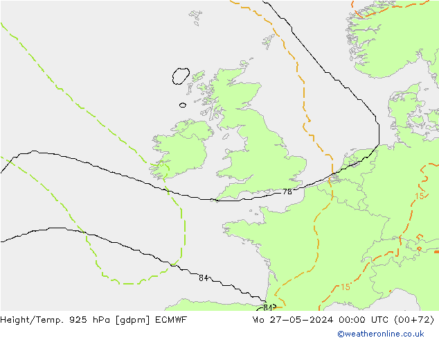 Yükseklik/Sıc. 925 hPa ECMWF Pzt 27.05.2024 00 UTC