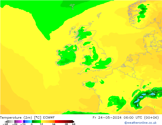 Sıcaklık Haritası (2m) ECMWF Cu 24.05.2024 06 UTC