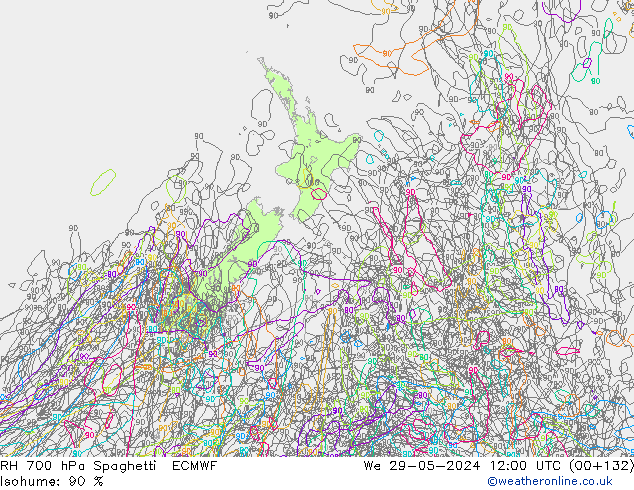 RH 700 hPa Spaghetti ECMWF St 29.05.2024 12 UTC
