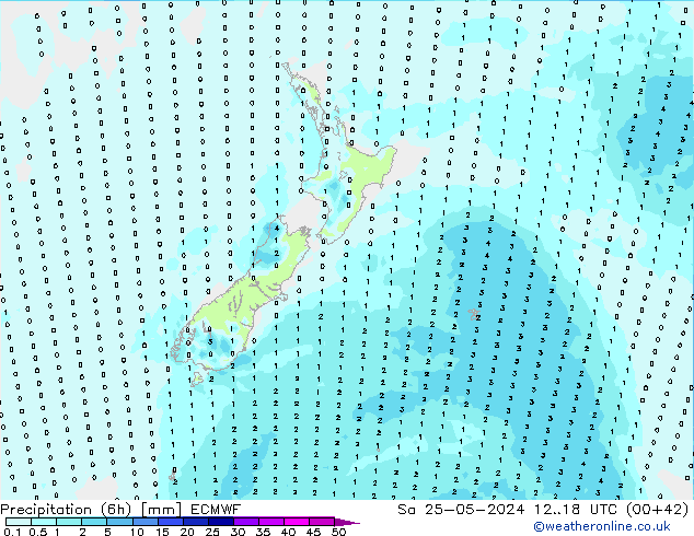 Precipitation (6h) ECMWF Sa 25.05.2024 18 UTC