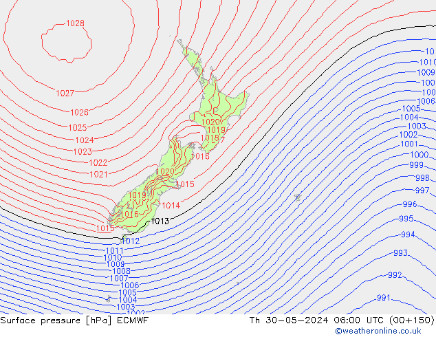 Pressione al suolo ECMWF gio 30.05.2024 06 UTC