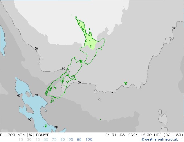 RH 700 hPa ECMWF Sex 31.05.2024 12 UTC