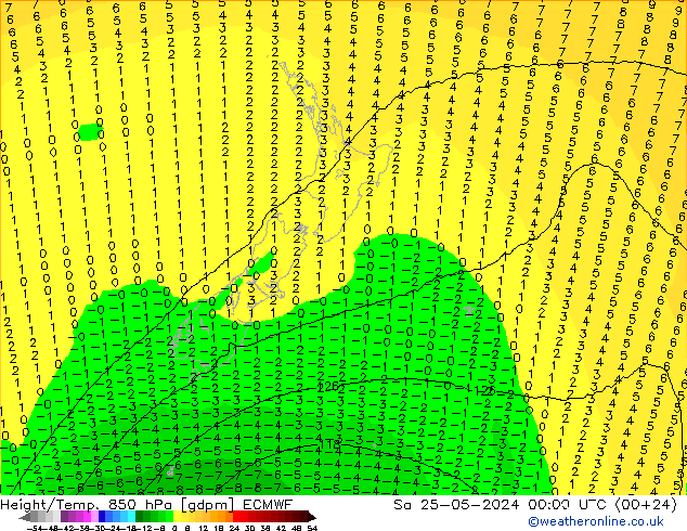 Height/Temp. 850 hPa ECMWF Sa 25.05.2024 00 UTC