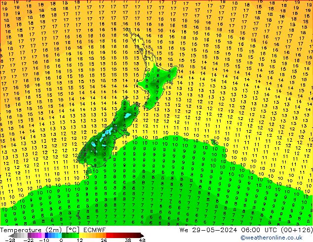 Temperature (2m) ECMWF We 29.05.2024 06 UTC