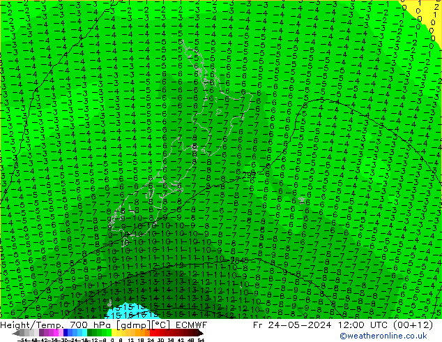 Height/Temp. 700 hPa ECMWF Fr 24.05.2024 12 UTC