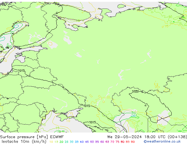 Isotachs (kph) ECMWF St 29.05.2024 18 UTC