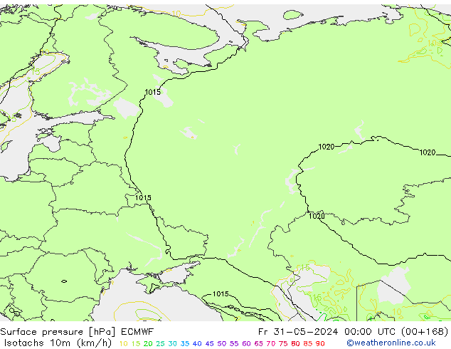 Isotachs (kph) ECMWF Pá 31.05.2024 00 UTC