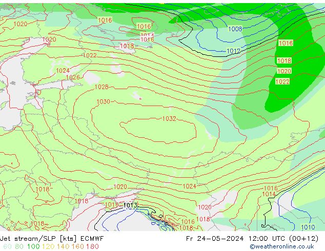 Jet stream/SLP ECMWF Fr 24.05.2024 12 UTC