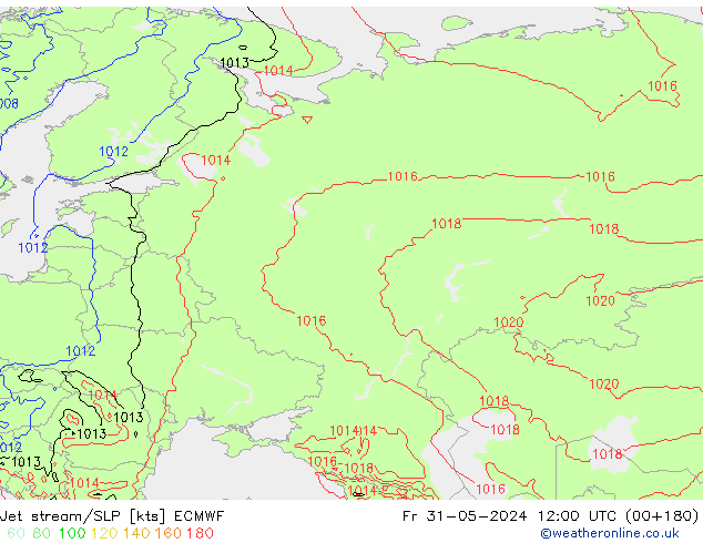 Straalstroom/SLP ECMWF vr 31.05.2024 12 UTC