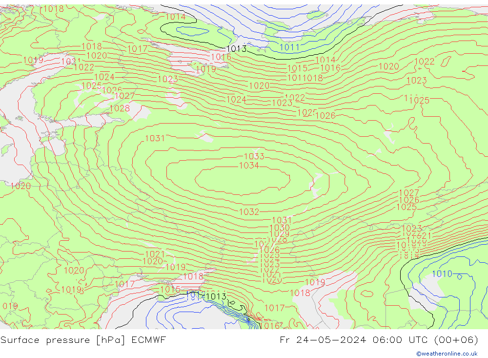 Bodendruck ECMWF Fr 24.05.2024 06 UTC