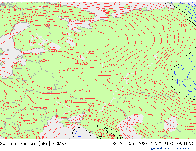 Atmosférický tlak ECMWF Ne 26.05.2024 12 UTC