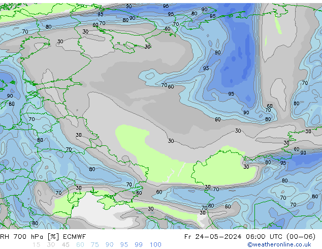 RH 700 hPa ECMWF Fr 24.05.2024 06 UTC