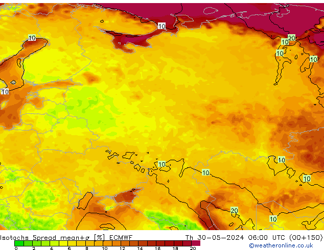 Isotachs Spread ECMWF Th 30.05.2024 06 UTC