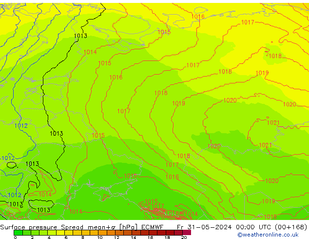 Surface pressure Spread ECMWF Fr 31.05.2024 00 UTC