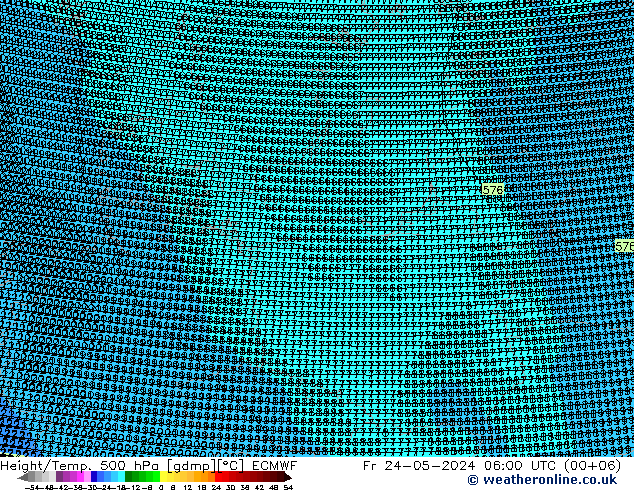 Height/Temp. 500 гПа ECMWF пт 24.05.2024 06 UTC