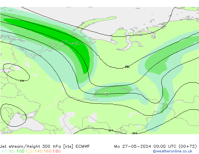 Jet stream/Height 300 hPa ECMWF Po 27.05.2024 00 UTC