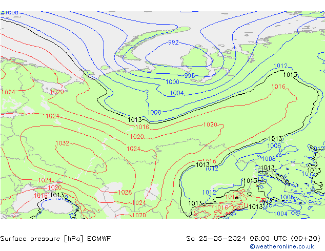 Surface pressure ECMWF Sa 25.05.2024 06 UTC