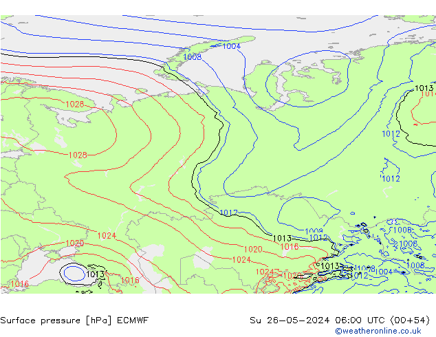 pressão do solo ECMWF Dom 26.05.2024 06 UTC