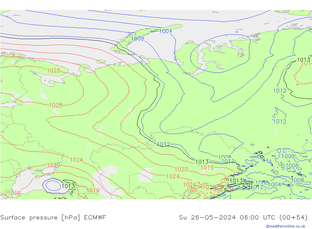 Luchtdruk (Grond) ECMWF zo 26.05.2024 06 UTC