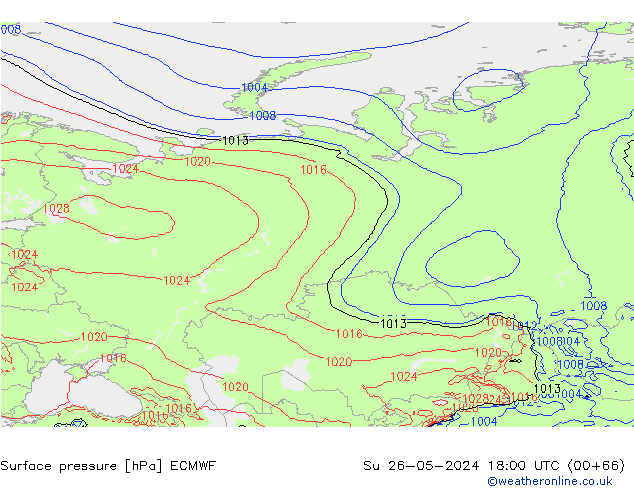 Atmosférický tlak ECMWF Ne 26.05.2024 18 UTC