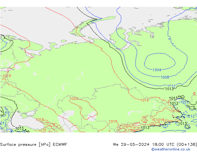 Presión superficial ECMWF mié 29.05.2024 18 UTC