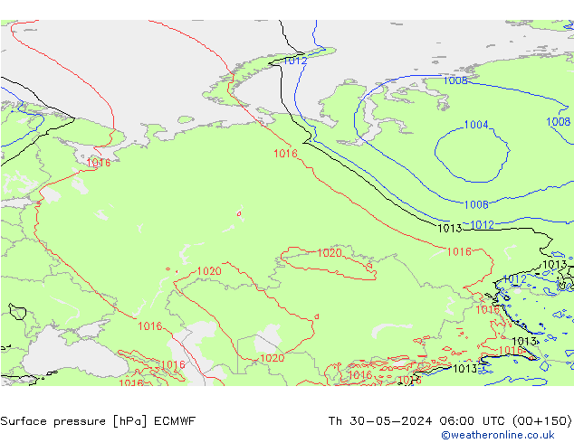 Pressione al suolo ECMWF gio 30.05.2024 06 UTC