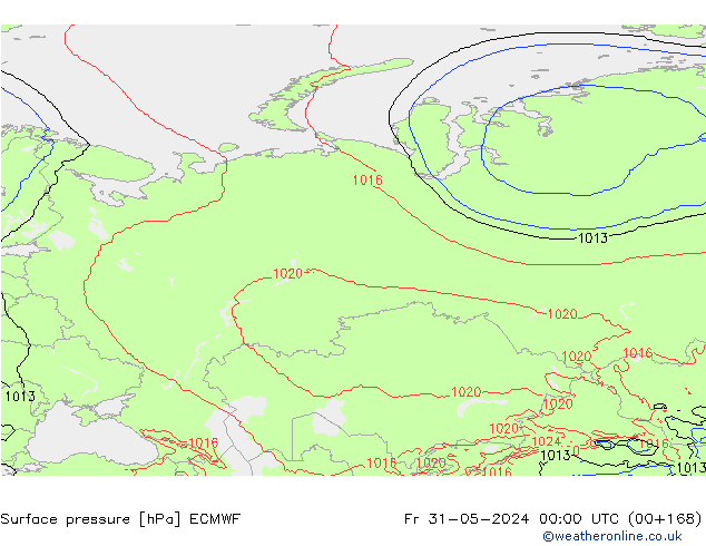 Luchtdruk (Grond) ECMWF vr 31.05.2024 00 UTC