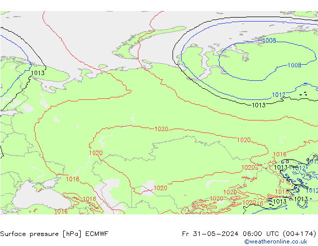 Presión superficial ECMWF vie 31.05.2024 06 UTC