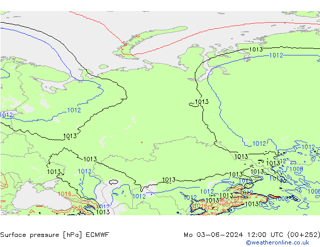 Surface pressure ECMWF Mo 03.06.2024 12 UTC