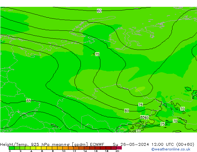 Height/Temp. 925 hPa ECMWF Su 26.05.2024 12 UTC