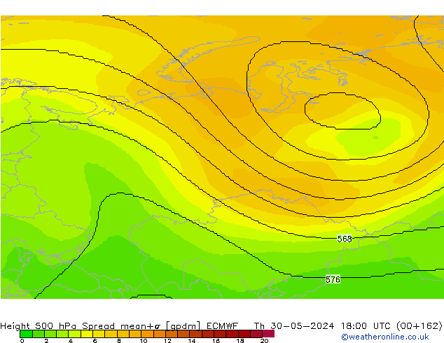 Height 500 hPa Spread ECMWF Qui 30.05.2024 18 UTC