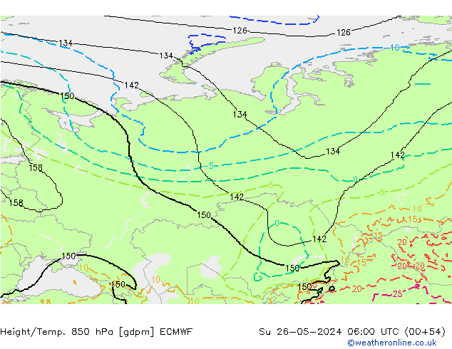 Geop./Temp. 850 hPa ECMWF dom 26.05.2024 06 UTC